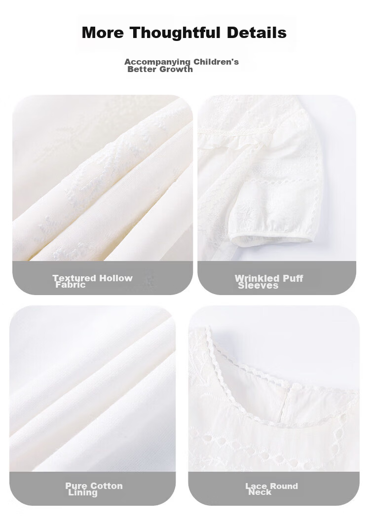 CHANZUIGOU Girls French Style Hollow Embroidered Top 2026 Summer New Breathable Short Sleeve Shirt 13
